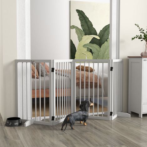 Barrière de sécurité modulaire et pliable pour animaux de compagnie avec pieds de support, en bois massif, 206 x 35,5 x 76 cm (1/5)