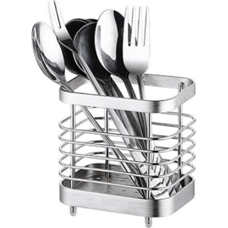 Besteckabtropfkorb, Besteckkorb für Messer, Gabeln, Löffel und Küchenutensilien, Besteckhalter aus Edelstahl, silberfarben (1/5)