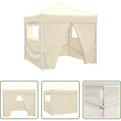 vidaXL Tente pour mariage - Tente pliable avec 4 parois Crème 3 x 3 m (1/5)