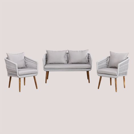 Conjunto de jardín con sofá de 2 plazas y 2 sillones en madera de acacia y cuerda trenzada Barker Style SKLUM (1/5)