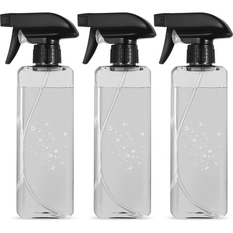 3 Flacons pulvérisateur, Plastique, 500 ml, Buse fine, Étanche, Noir transparent, Jardinage, Coiffure, Ménage