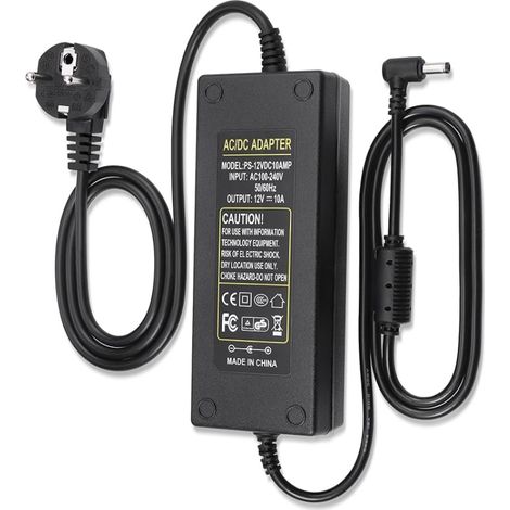 Adaptateur d'alimentation 12V 10A, Convertisseur de Tension DC 120W, Transformateur d'alimentation LED, Transformateur avec 5.5mm x 2.5mm/2.1mm Vidéosurveillance, écran PC (1/5)