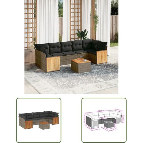 The Living Store 8-tlg. Garten-Sofagarnitur mit Kissen Grau Poly Rattan - Gartenmöbel - Esstisch - Lounge Set - Rattan Möbel - Outdoor Furniture (1/3)
