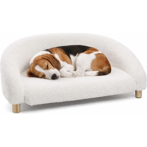Panier Chien - Panier Chat - canape Chien - Sofa - Demi-Ronde - Blanche - 77x50x27 cm - Textile et Bois - pour Petits Chiens et Chats - Pieds en Bois (1/3)