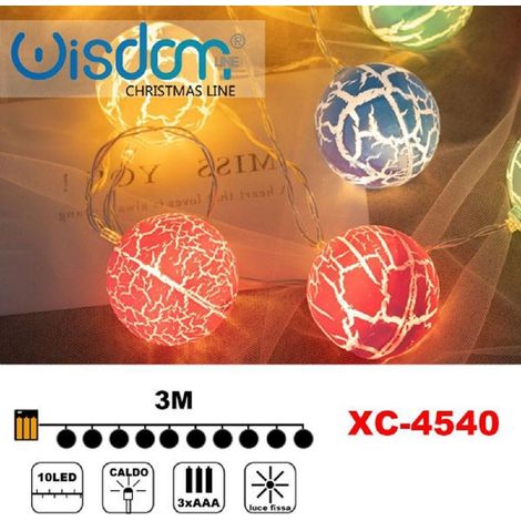 Wisdom - Catena Luminosa Con Palline Colorate 10 Led A Batteria Luce Calda Fissa Xc-4540 -