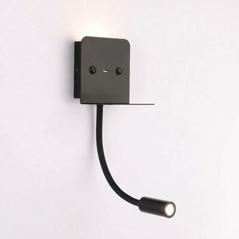 Lampe murale LED 3W avec liseuse et connexion USB noire (1/4)