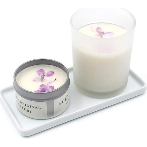 Flottant Plateau rectangulaire Blanc Petit plateau de toilette Organiseur de bijoux en céramique Salle de bain Parfums Bougies Brosse à dents Porte-gobelet (petit) (1/5)