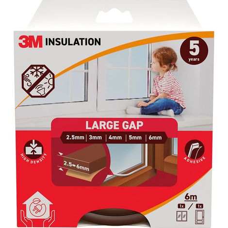 Burlete de aislamiento clásico para huecos grandes de 2,5 - 6 mm, marrón, 6 m