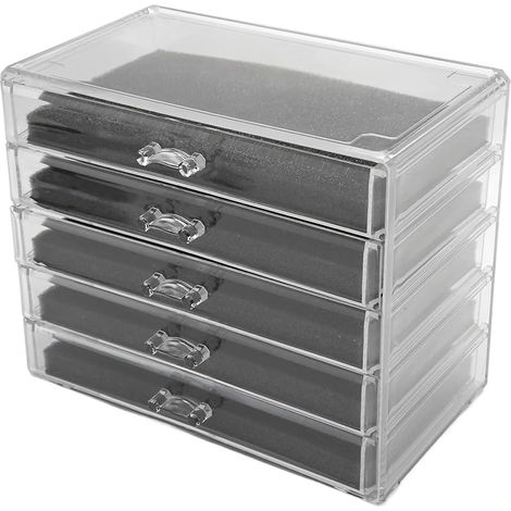Organisateur De Bijoux Punaisable, Acrylique Transparent 5 Tiroirs, Bacs De Rangement Empilables, Organisateurs De Maquillage Transparents Et Rangement, Organisateur De Boucles D'oreilles, Cadeau Pour