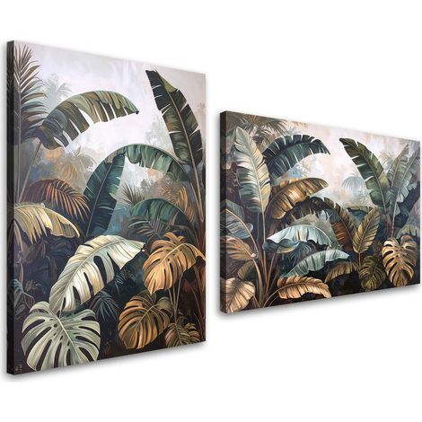 Tableaux sur toile lot  Jungle feuilles de palmier monstera bananier 2 x 20x30