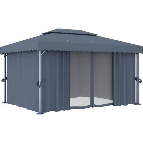 vidaXL Cenador con cortina gris antracita aluminio 4x3 m (1/2)