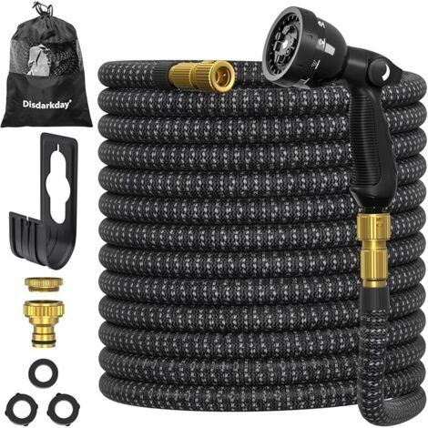 Pair Tuyau Arrosage Extensible 30m/100ft, Tuyau D’arrosage Extensible avec 1/2\" et 3/4\" Adaptateurs, 10 Modes d'Arrosage, Latex Triple Épaisseur Durable avec Raccords et Sac, Noir (1/5)