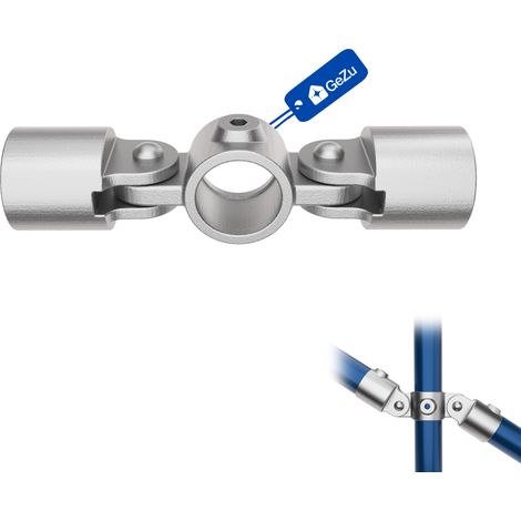 Pivot double en ligne Ø42 mm galvanisé argent – collier de tube réglable connecteur tubulaire pour rampes – Raccord ubulaire croix, kee klamp, connecteur voies – GeZu Impex