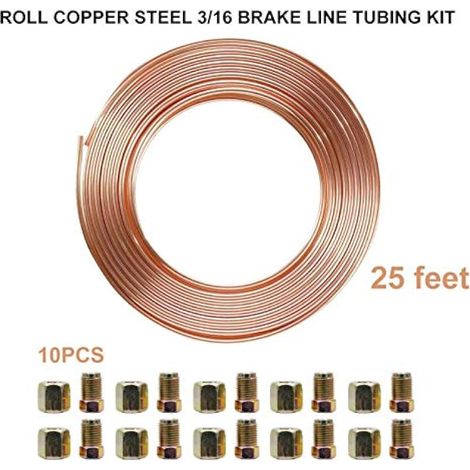 Tuyau de frein automobile, tube de frein en cuivre 3/16", kit de 25 pieds avec raccords (20 pièces). (1/3)