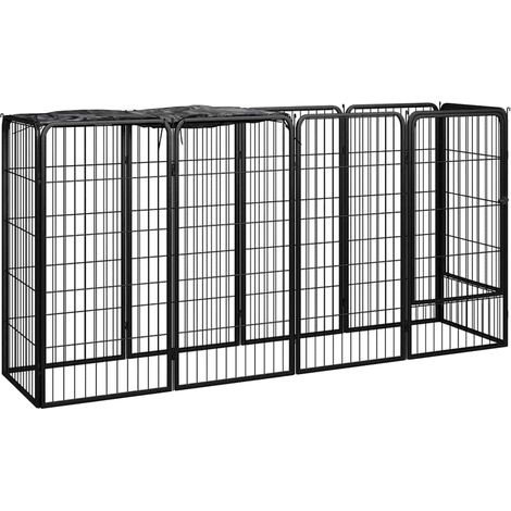 Parc pour chien-Abri pour chien-Chenil 10panneaux Noir 50x100cm Acier enduit de poudre 321294 (1/5)