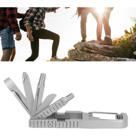 Multifunktionales Werkzeugset aus Edelstahl mit Hebelfuß, Handyhalterung und klappbarem Flaschenöffner für den Outdoor-Einsatz. (1/5)
