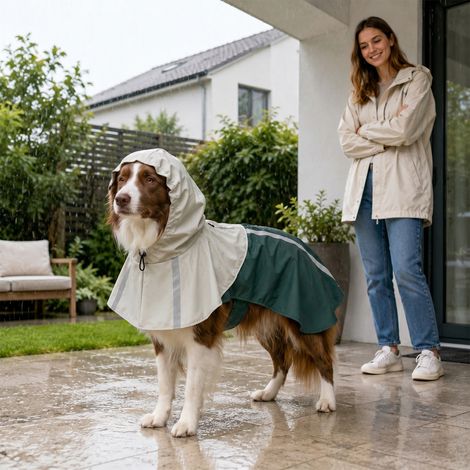 Imperméable pour chiens moyens (15-20 kg) avec capuche verte (1/5)