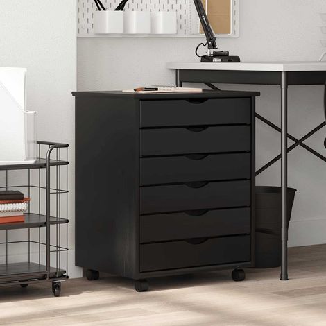Armoire roulante avec tiroirs MOSS noir bois de pin solide (1/5)