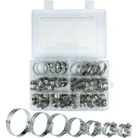 Hose Clamp, Stainless Steel Hose Clamp, 60 Pieces Stainless Steel Hose Clamp, 8-38mm 7 Different Sizes, For Swimming Pools, Washing Machines, Dishwashers, Domestic Water Pipes (1/4)