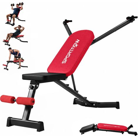 SPORTNOW banco de musculación plegable, banco de pesas, respaldo ajustable, bandas de resistencia, para casa gimnasio, rojo (1/5)
