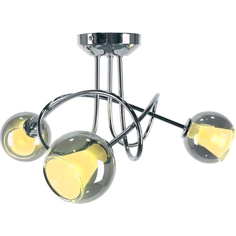Relaxdays Deckenlampe, modern, 3-flammig, Wohnzimmerlampe Esstisch, G9, HxD: 24 x 44 cm, Eisen & Rauchglas, grau/chrom (1/5)