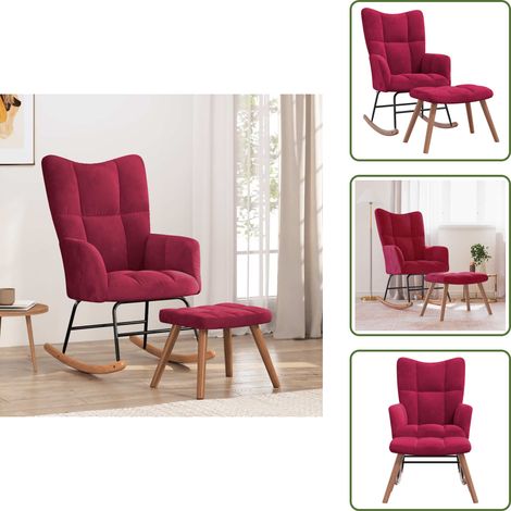 Chaise à bascule avec repose-pied Rouge bordeaux Velours - Chaise À Bascule - Fauteuil À Bascule - Chaise Relaxante - Chaise Lounge - Mobilier De Salon (1/5)