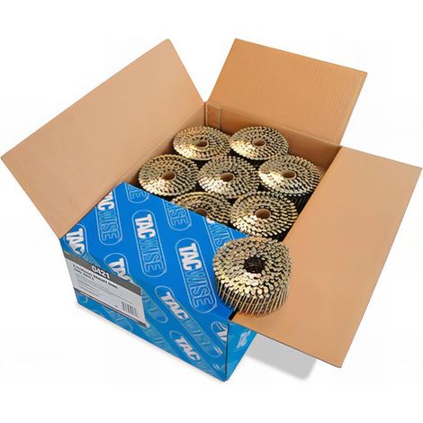 Boîte de 9000 clous à tête plate annelés D. 2,5 x 45 mm – 300 clous par rouleau – Pour cloueur Tacwise – Tige annelée pour maintien renforcé
