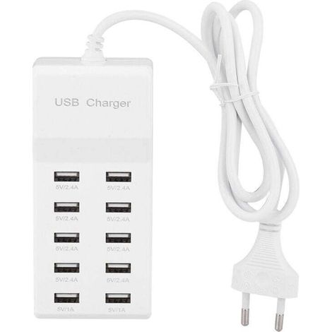UlisemChargeur USB Multi-Port, Prise d'alimentation USB 10 Ports Charge Rapide USB Multi-Ports Compatible avec iPhone 12/13/14/15/16/Samsung S21/S22/S23/S24/Xiaomi/Huawei/Oppo/OnePlus/autres appareils