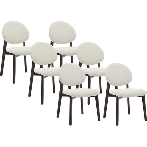 Lot de 6 chaises en tissu texturé et bois d'hévéa naturel foncé - Crème - MARLENI (1/5)