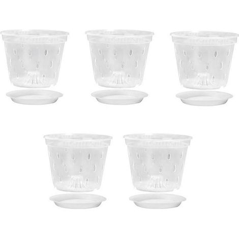 Orchid pots 7 pouces 5 pots et Saucers Orchid pots avec Holes et transparent plastique Orchid pots pour Repotting (1/5)