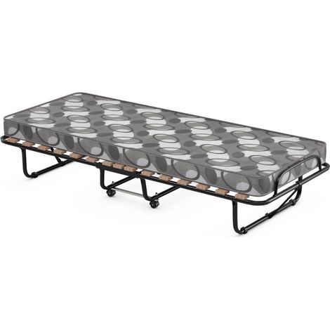 Letto pieghevole con ruote 190 x 80 x 33 cm ideale per ospiti e viaggi design moderno in acciaio nero e schiuma grigia 200012375