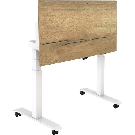 Bureau mobile, pliable et réglage électrique - 180x80 cm - Structure blanche - Chêne naturel