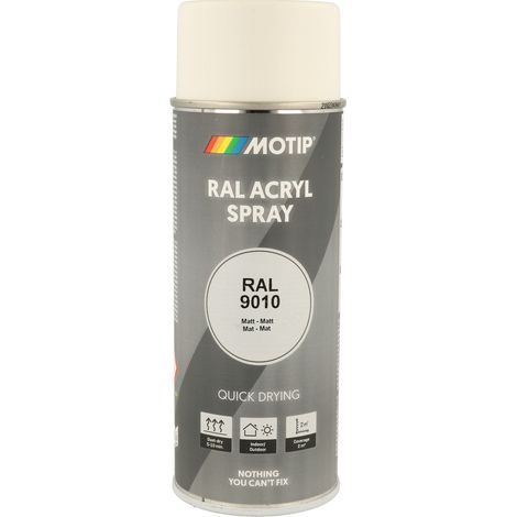 PEINTURE SECHAGE RAPIDE RAL ACRYL RAL9010 MAT AEROSOL 400ML MOTIP