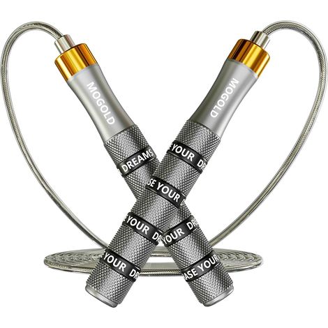 Corde à sauter réglable – Fil d'acier PVC de 4 mm avec double roulement à billes et rotation à 360° – Poignées ergonomiques en métal/caoutchouc pour crossfit, HIIT, perte de poids (1/5)