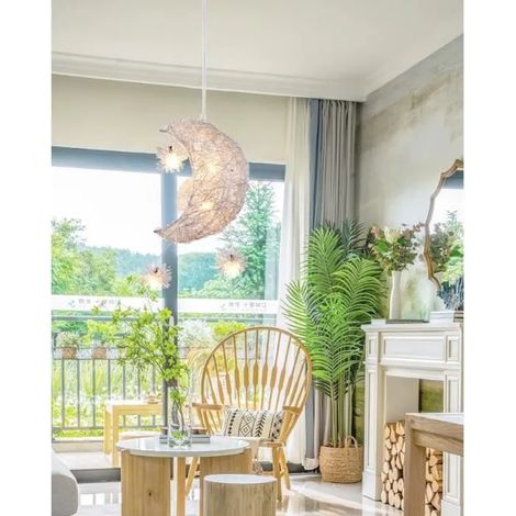 Lustre Suspension Industrielle,Lampe Plafonnier en Lune Etoile Aluminium pour Enfant Chambre, Blanc Chaud,20CM (1/4)