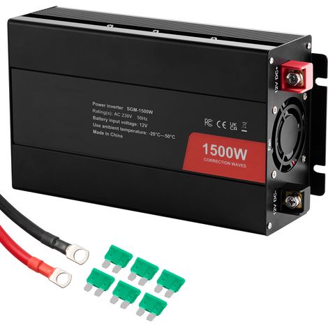 Mophorn Inversor de Corriente de Onda Sinusoidal Modificada 1500 W Inversor de Corriente CC 12 V a CA 230 V con 2 Salidas CA 2 Puertos USB, 1 Puerto Tipo C, 6 Fusibles de Repuesto para Telefonos, PC (1/5)
