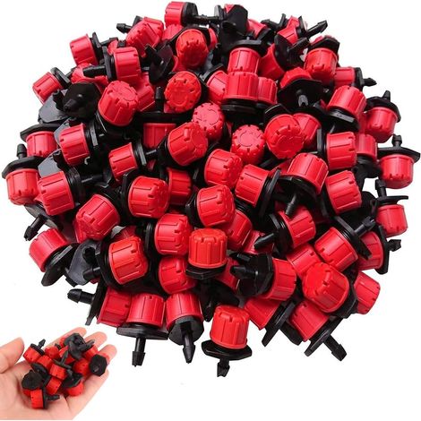 Goteros de riego, 100 unidades, goteros de riego ajustables, cabezal de goteo de microflujo, para macizos de flores, jardines, césped, rojo.
