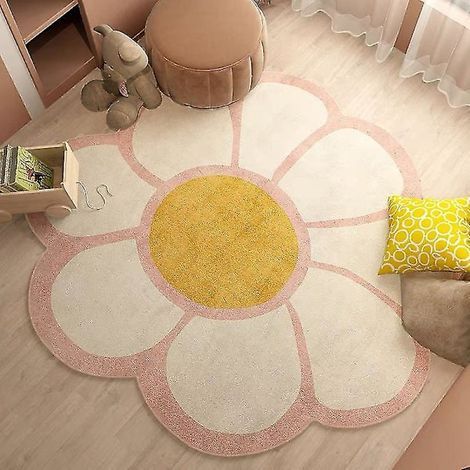 Tapis rond à fleurs, tapis pour chambre d'enfant, tapis de chevet moelleux 100 x 100 cm (1/4)