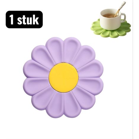 Dessous de verre et dessous de plat en silicone motif marguerite résistant à la chaleur en forme de fleur pour protéger la table des plats chauds couleur violette (1/5)