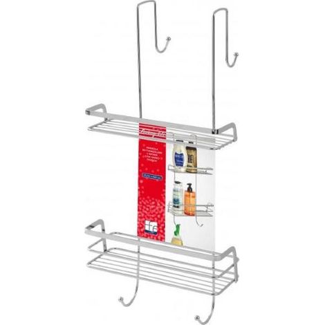 E'tage're rectangulaire Feridras avec 2 e'tage'res et crochets de douche en chrome poli, grilles porte-accessoires de salle de bain sans percage