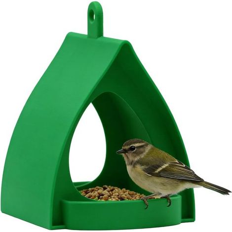 Mangeoire suspendue pour le jardin - Avec toit - Style cottage ouvert - Double usage : mangeoire suspendue ou fixée - pour oiseaux - Verte (1/5)