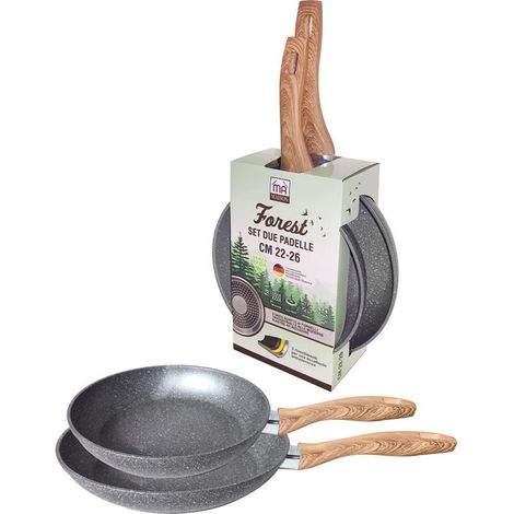 MA MAISON FOREST SET 2 PADELLE 22/26 CM CON MANICO ERGONOMICO SIMIL LEGNO