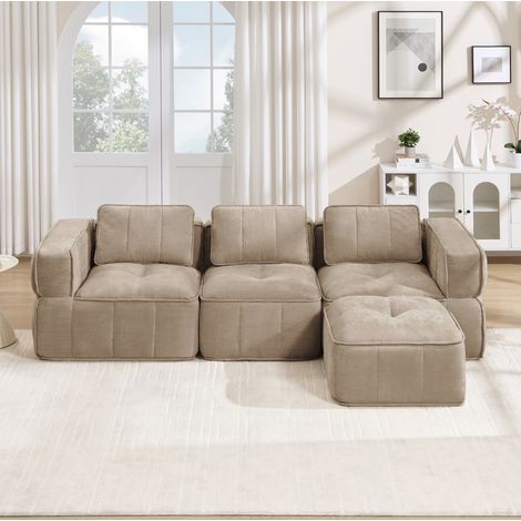 Divano angolare 3 posti 271x162x67 cm in poliestere sabbia FloraGrace (1/5)