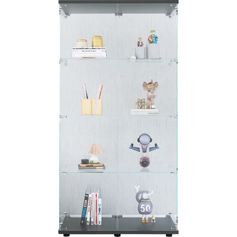 Armoire vitrine 4 compartiments avec 2 portes, Vitrine en verre pour salon, collection, chambre à coucher, noir 80,5x36x164cm