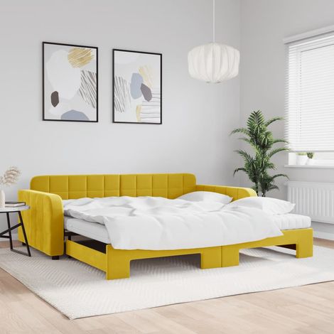 Tagesbett Ausziehbar mit Matratzen Gelb 100x200 cm Samt vidaXL (1/5)