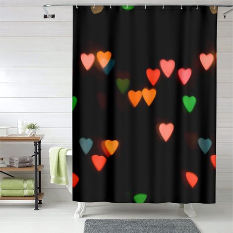 Rideau de douche motif cœurs doux artistique, polyester, 90x180 cm (1/5)