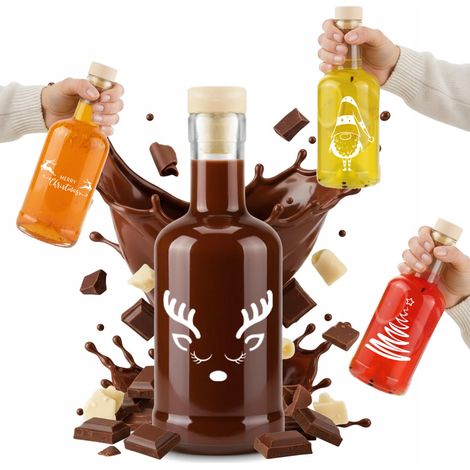 Lot de 5 bouteilles TADEK 250 ml pour cadeaux de liqueurs et jus, motif Noël (1/5)
