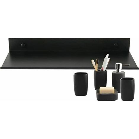 Étagère Murale Flottante Salle de Bain Étagère Rectangulaire en Aluminium Mat Tablette Murale Robuste Ultra-Mince Support de Rangement Mural Élégant pour Cosmétiques Noir (30cm)
