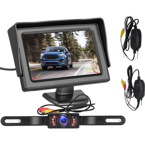 Kit Camera Recul Sans Fil - Ecran 4,3 Pouces - Vision Nocturne IR - Angle 170 Degres - Etanche IP67 - Pour Voiture Camion Van RV - 1 Unite
