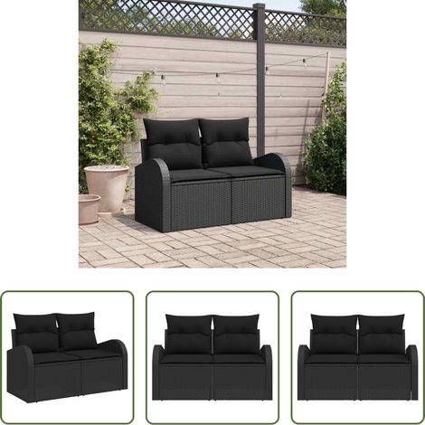 Canapé extérieur - Canapé de jardin avec coussin Noir 124 x 62 x 69cm polyrotin (1/5)